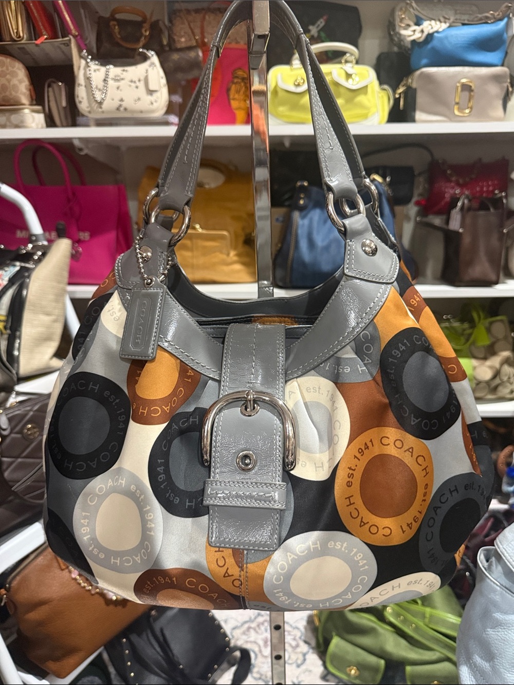 Coach Gray Multi-Color Circle Signature Shoulder Bag
